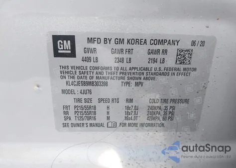 2021 Buick Encore Awd Preferred from USA, damaged, VIN KL4CJESB9MB303398